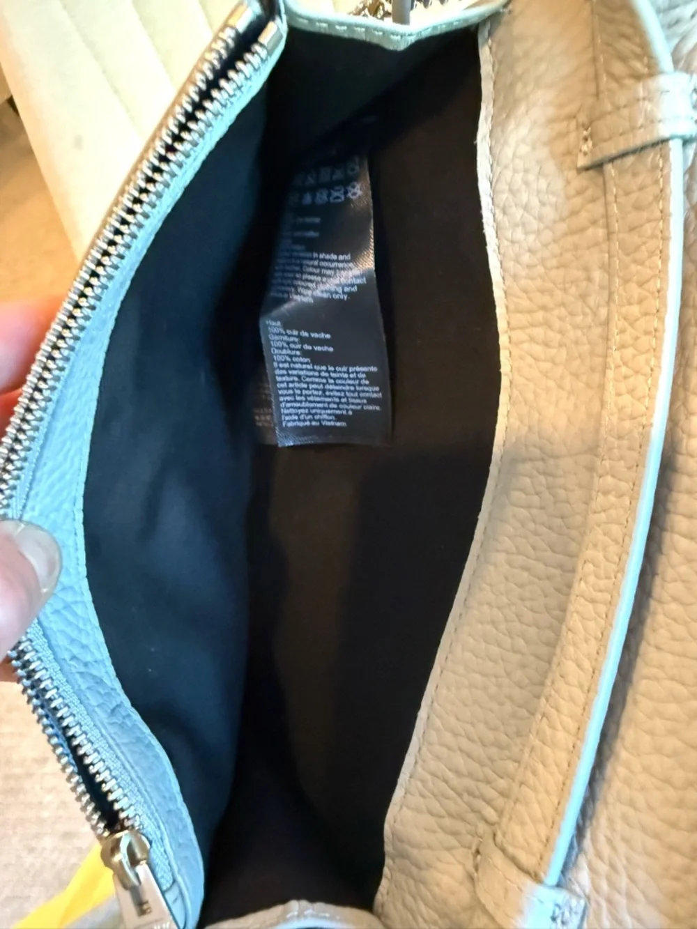 AllSaints Sage Green Pebbled Leather “Fetch” Crossbody Bag with Chain Strap - Picture 10 of 12